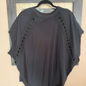 Free People Black Short Sleeve Top with Eyelet Detail